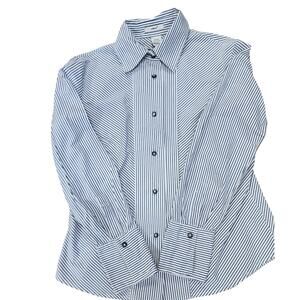 VTG Edward Striped Long Sleeve Blouse  Black plastic Rhinestone Buttons W Medium